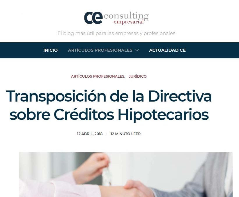 Transposición de la Directiva sobre Créditos Hipotecarios